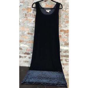 Sweet Jessie Womens Velour Maxi Dress Sz 10 Solid Black Tank Vintage 34